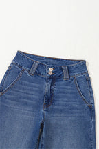 Ashleigh - Blue Double Button Zip Fly Straight Leg Jeans