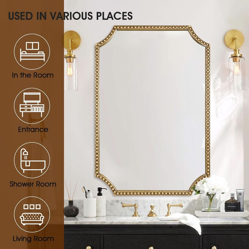 30 X 40 Inch Wall Mirror With Antique Gold Beaded Frame
