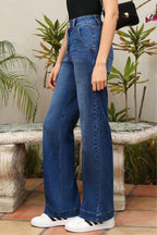 Ashleigh - Blue Double Button Zip Fly Straight Leg Jeans