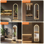 Arched Full Length LED Mirror 61x17 Inch Dimmable 3 Color Floor Stand