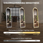 Arched Full Length LED Mirror 61x17 Inch Dimmable 3 Color Floor Stand