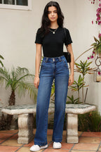 Ashleigh - Blue Double Button Zip Fly Straight Leg Jeans