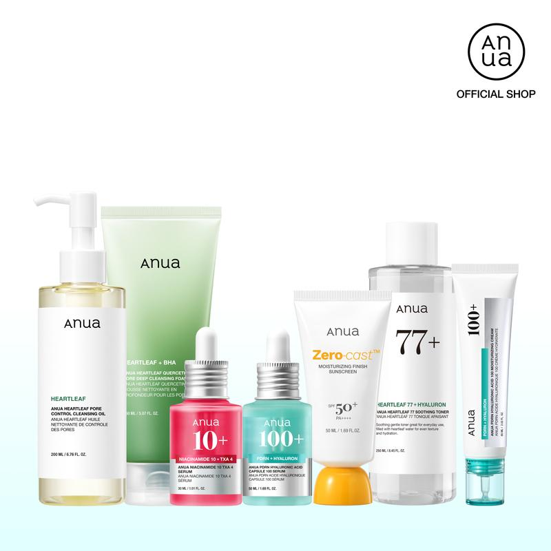 Anua Skincare Routine Set | 7 Essential TikTok Viral Items for Hydration, Hyperpigmentation & Redness Care | Complete Bundle with Cleansers, Toner, Serums, Moisturizer & SPF
