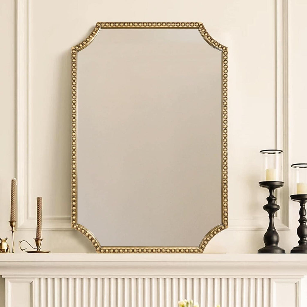 30 X 40 Inch Wall Mirror With Antique Gold Beaded Frame